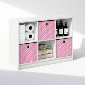 Furinno Cubic Closet Organizers and Storage, 6-Cube Closet Organizer with Bins, Open Shelf Storage, for Wardrobe, Bedroom, Living Room, White(White/Pink)