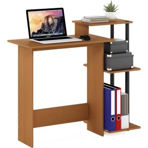 Furinno EFFICIENT Desk, 28.6″ Wide Gaming Desk with 3 Open Side Shelves, Laptop Notebook Computer Desk, Office Desk for Home Office, Study Room, Dorm, Bedroom, Americano(Light Cherry/Black)