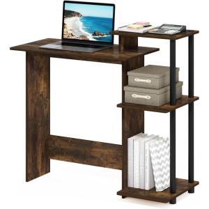 Furinno EFFICIENT Desk, 28.6″ Wide Gaming Desk with 3 Open Side Shelves, Laptop Notebook Computer Desk, Office Desk for Home Office, Study Room, Dorm, Bedroom, Americano(Amber Pine/Black)