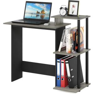 Furinno EFFICIENT Desk, 28.6″ Wide Gaming Desk with 3 Open Side Shelves, Laptop Notebook Computer Desk, Office Desk for Home Office, Study Room, Dorm, Bedroom, Americano(French Oak/Black)