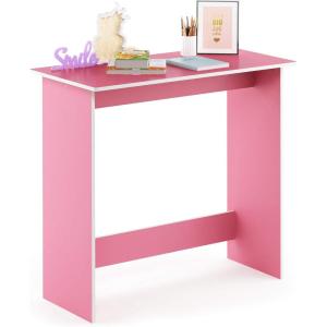 Furinno GO GREEN Desk, 31.5″ Wide Gaming Desk with 2 Side Shelves and Storage Bins, Computer Desk, Office Desk for Home Office, Study Room, Dorm, Bedroom, Beech(Pink/White)