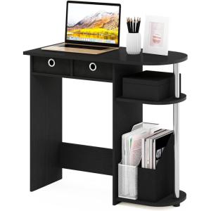 Furinno GO GREEN Desk, 31.5″ Wide Gaming Desk with 2 Side Shelves and Storage Bins, Computer Desk, Office Desk for Home Office, Study Room, Dorm, Bedroom, Beech(Americano/Stainless Steel/Black)