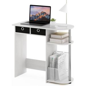 Furinno GO GREEN Desk, 31.5″ Wide Gaming Desk with 2 Side Shelves and Storage Bins, Computer Desk, Office Desk for Home Office, Study Room, Dorm, Bedroom, Beech(White Oak/Stainless Steel/Black)