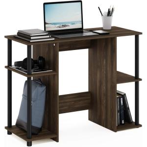 Furinno JAYA Desk, 38.4″ Wide Gaming Desk, Computer Study Desk, Office Desk with Side Shelves, Open Storage, for Home Office, Bedroom, Dorm, Study Room, Espresso(Columbia Walnut/Black)