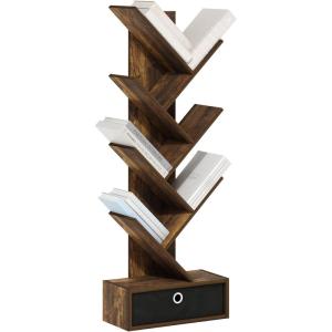 Furinno PASIR Book Shelf, 4-Tier Bookshelf, Bookcase with Open Shelf, 9.4 x 23.6 x 41.7, for Living Room, Bedroom, Home Office, Espresso(Amber Pine/Black)