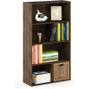 Furinno PASIR Book Shelf, 4-Tier Bookshelf, Bookcase with Open Shelf, 9.4 x 23.6 x 41.7, for Living Room, Bedroom, Home Office, Espresso(Columbia Walnut)