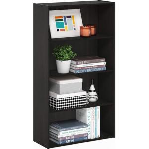 Furinno PASIR Book Shelf, 4-Tier Bookshelf, Bookcase with Open Shelf, 9.4 x 23.6 x 41.7, for Living Room, Bedroom, Home Office, Espresso(Espresso)