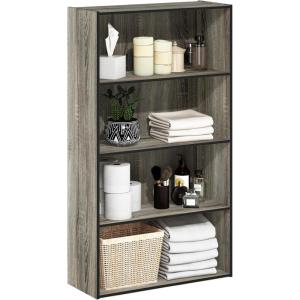 Furinno PASIR Book Shelf, 4-Tier Bookshelf, Bookcase with Open Shelf, 9.4 x 23.6 x 41.7, for Living Room, Bedroom, Home Office, Espresso(French Oak Grey)