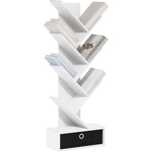 Furinno PASIR Book Shelf, 4-Tier Bookshelf, Bookcase with Open Shelf, 9.4 x 23.6 x 41.7, for Living Room, Bedroom, Home Office, Espresso(White/Black)