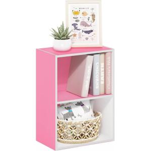 Furinno PASIR Book Shelf, 4-Tier Bookshelf, Bookcase with Open Shelf, 9.4 x 23.6 x 41.7, for Living Room, Bedroom, Home Office, Espresso(White/Pink)