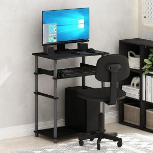 Furinno Simplistic Easy Assembly Computer Desk, With Keyboard Tray, Light Cherry/Black(Black/Grey)