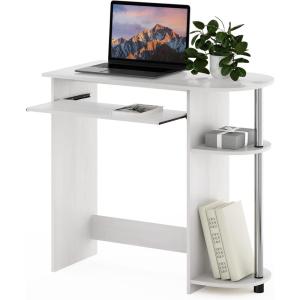 Furinno Simplistic Easy Assembly Computer Desk, With Keyboard Tray, Light Cherry/Black(White Oak/Stainless Steel)