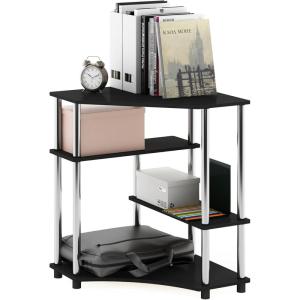 Furinno TURN-N-TUBE Desk, Gaming Desk with Shelves, Corner Computer Desk with Shelves, Office Desk, Space Saving, For Home Office, Bedroom, Columbia Walnut(Americano/Stainless Steel)