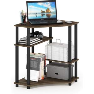 Furinno TURN-N-TUBE Desk, Gaming Desk with Shelves, Corner Computer Desk with Shelves, Office Desk, Space Saving, For Home Office, Bedroom, Columbia Walnut(Columbia Walnut/Black)