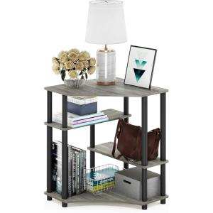 Furinno TURN-N-TUBE Desk, Gaming Desk with Shelves, Corner Computer Desk with Shelves, Office Desk, Space Saving, For Home Office, Bedroom, Columbia Walnut(French Oak/Black)