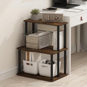 Furinno Turn-N-Tube 3-Tier Toolless Multipurpose Printer Stand Display Storage Shelf(Amber Pine/Black)