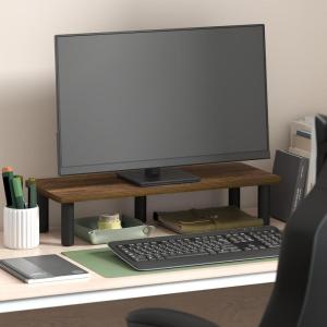 Furinno Turn-N-Tube Monitor Riser Stand, White Oak, Stainless Steel Tubes(Amber Pine/Black)