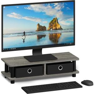 Furinno Turn-N-Tube Monitor Riser Stand, White Oak, Stainless Steel Tubes(French Oak Grey/Black)