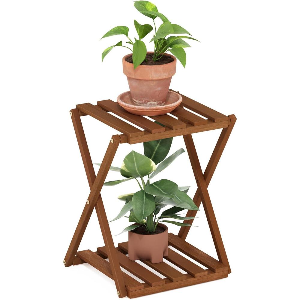 imageFurinno FG17035 Tioman Hardwood Patio Furniture Gateleg Round Table in Teak Oil Natural2Tier Foldable Side Table