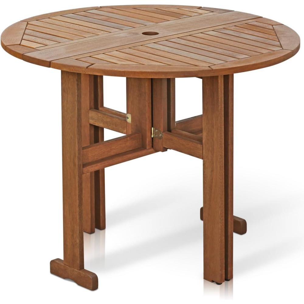 imageFurinno FG17035 Tioman Hardwood Patio Furniture Gateleg Round Table in Teak Oil NaturalGateleg Round Folding Table