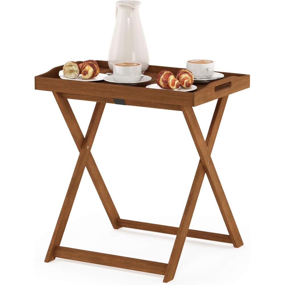 imageFurinno FG17035 Tioman Hardwood Patio Furniture Gateleg Round Table in Teak Oil NaturalLarge Folding Tray Table