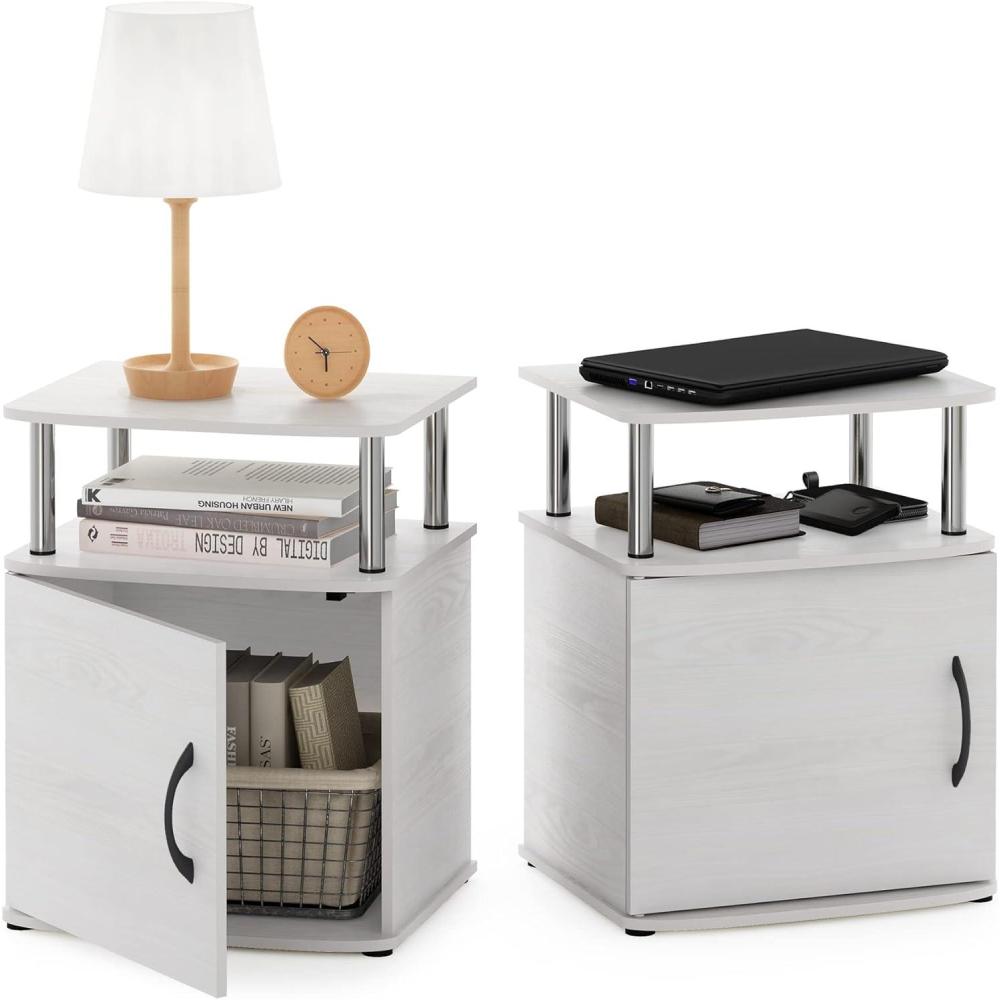 imageFurinno Jaya End Table One Black WoodWhite OakChrome