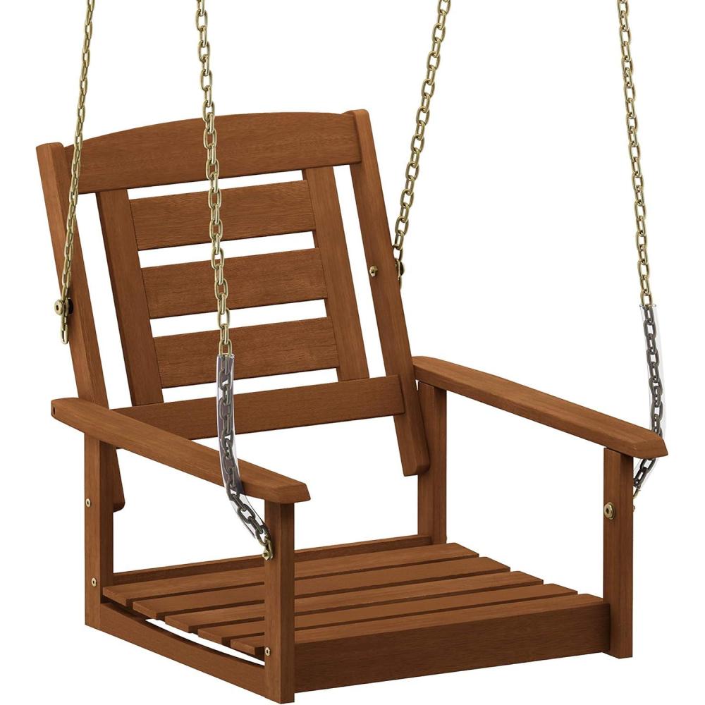 imageFurinno Tioman Hardwood Patio  Garden  Outdoor 4ft Porch Swing 2 Seater with Hanging Chains NaturalNatural