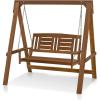 Furinno Tioman Hardwood Patio / Garden / Outdoor 4ft Porch Swing, 2 Seater with Hanging Chains, Natural(Light Wood)