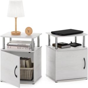Furinno Jaya End Table, One, Black Wood(White Oak/Chrome)