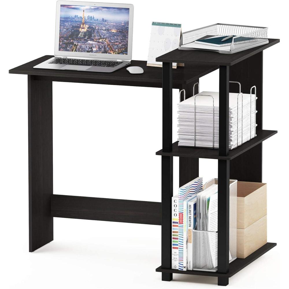 imageFurinno Abbott Corner Computer Desk with Bookshelf EspressoBlackDark EspressoBlack