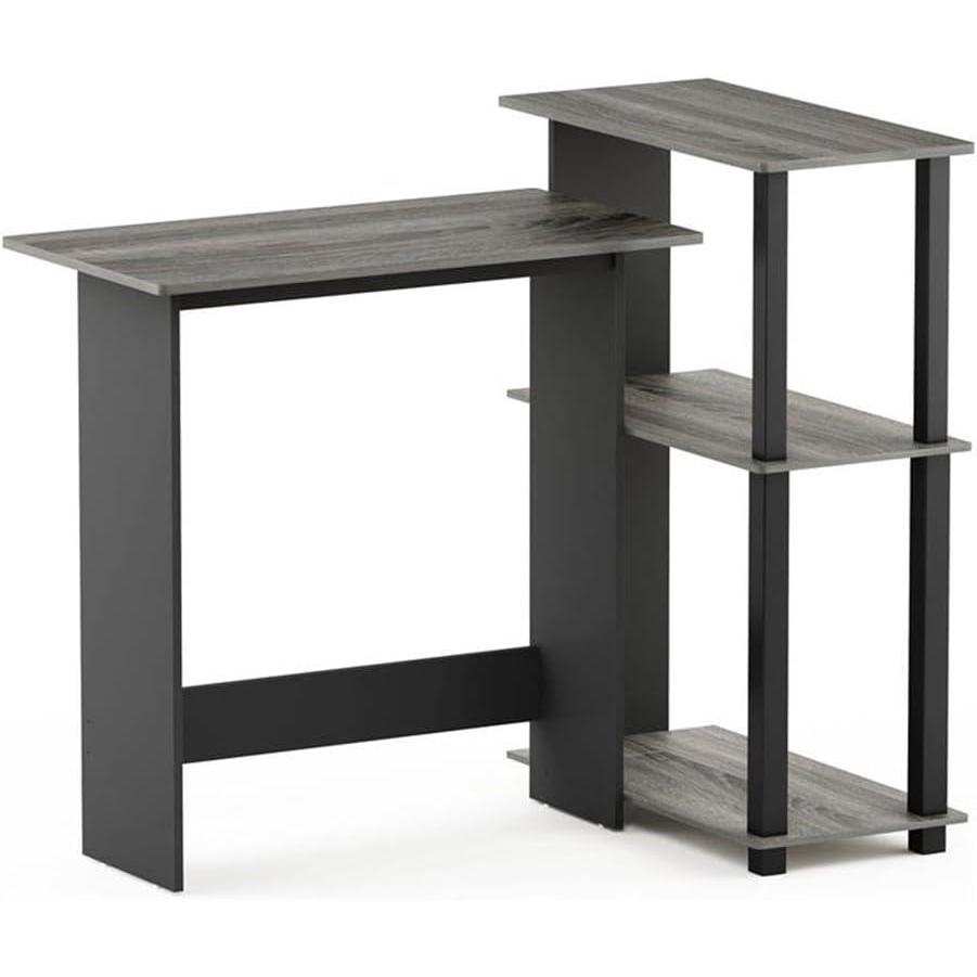 imageFurinno Abbott Corner Computer Desk with Bookshelf EspressoBlackFrench Oak GreyBlack