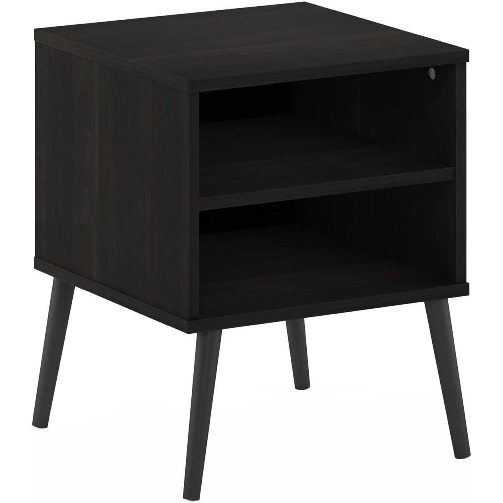 imageFurinno Claude Mid Century Style Nightstand with Wood Legs 1555 D x 1555 W x 2016 H inches EspressoEspresso