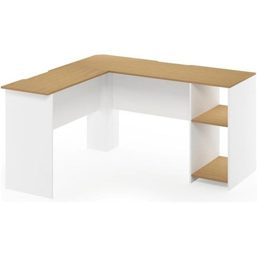 imageFurinno Indo LShaped Computer Desk with Bookshelf NaturalWhiteNaturalWhite