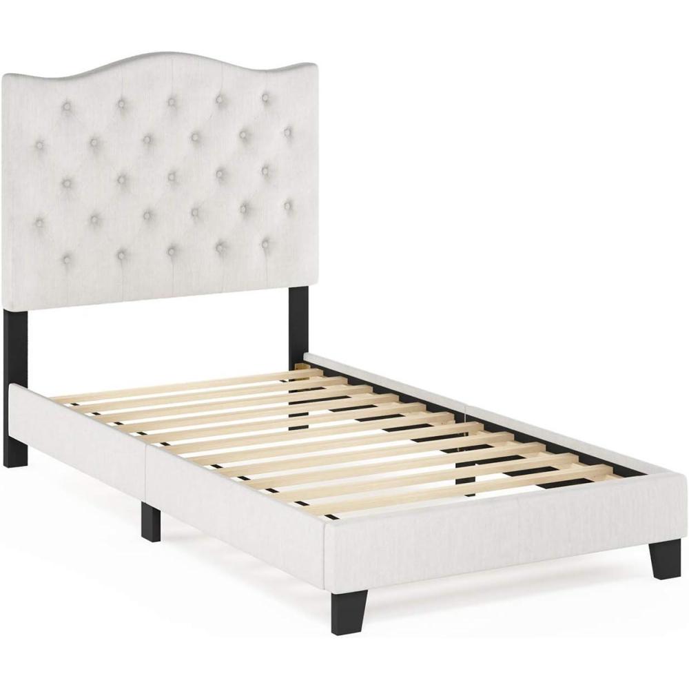 imageFurinno Lille Button Tufted Bed Frame Twin BeigeButton Tufted  Twin