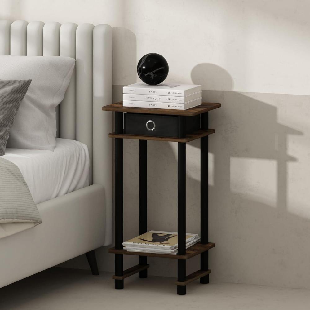 imageFurinno TurnNTube Tall Nightstand with Bin 1Pack Plastic Poles Amber PineBlack