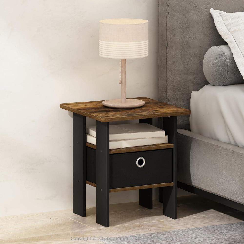 imageFurinno TurnNTube Tall Nightstand with Bin 1Pack Plastic Poles Columbia WalnutBlackDark BrownAmber PineBlack