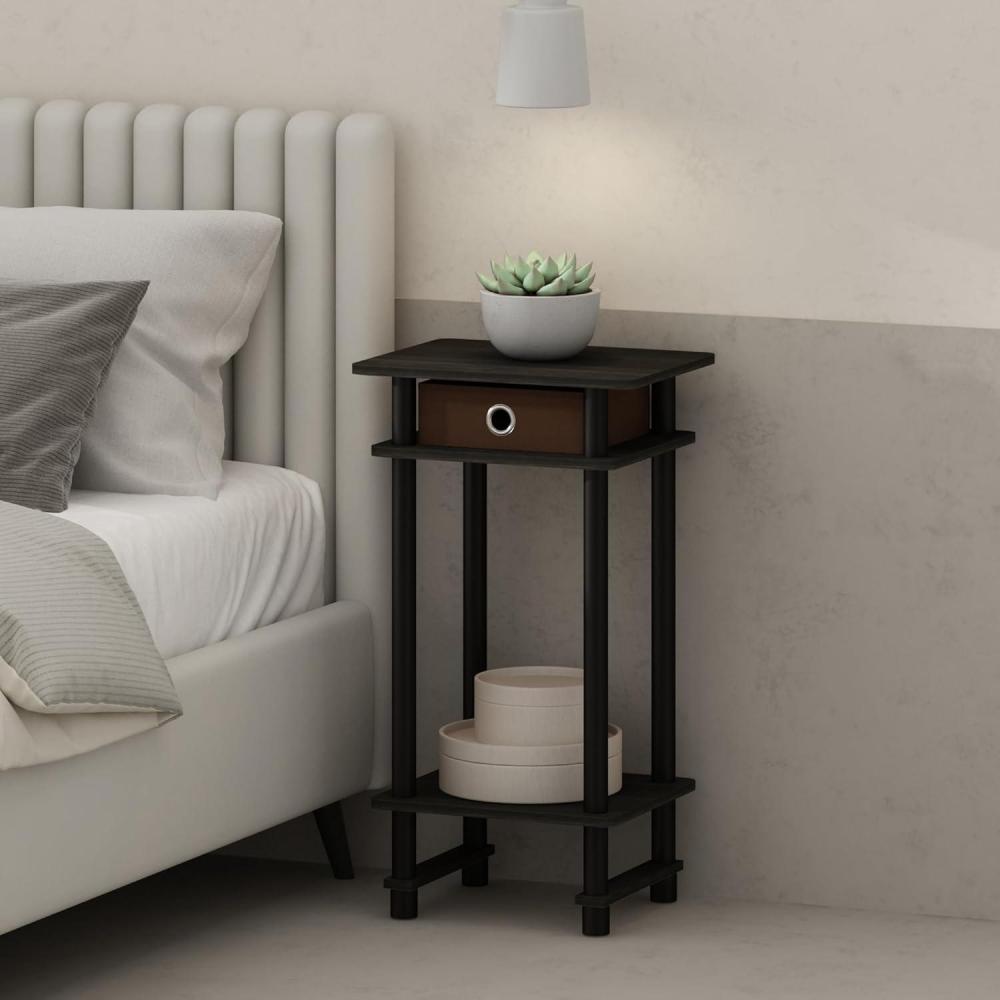 imageFurinno TurnNTube Tall Nightstand with Bin 1Pack Plastic Poles Columbia WalnutBlackDark BrownEspressoBrown