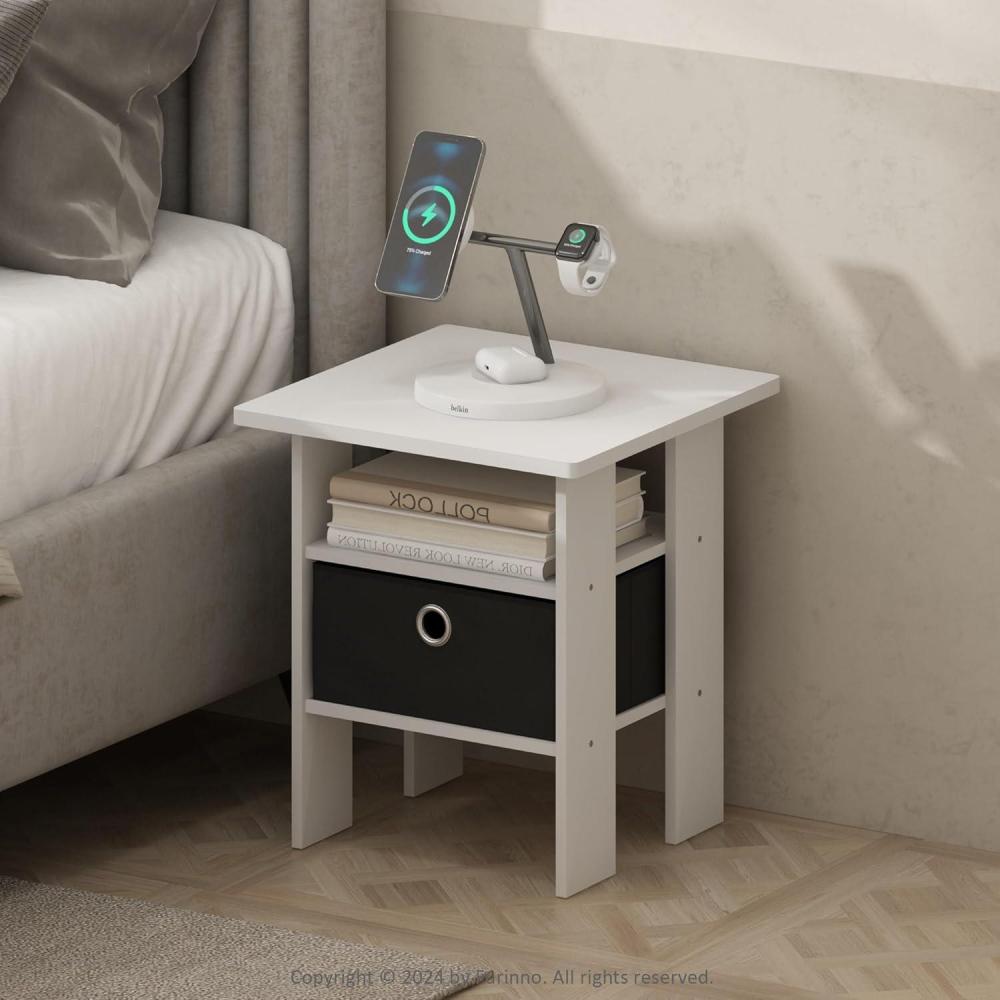 imageFurinno TurnNTube Tall Nightstand with Bin 1Pack Plastic Poles Columbia WalnutBlackDark BrownWhiteBlack