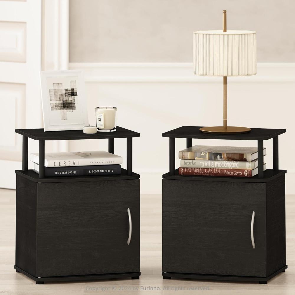 imageFurinno TurnNTube Tall Nightstand with Bin 2Pack Plastic Poles French OakBlackBlackBlack