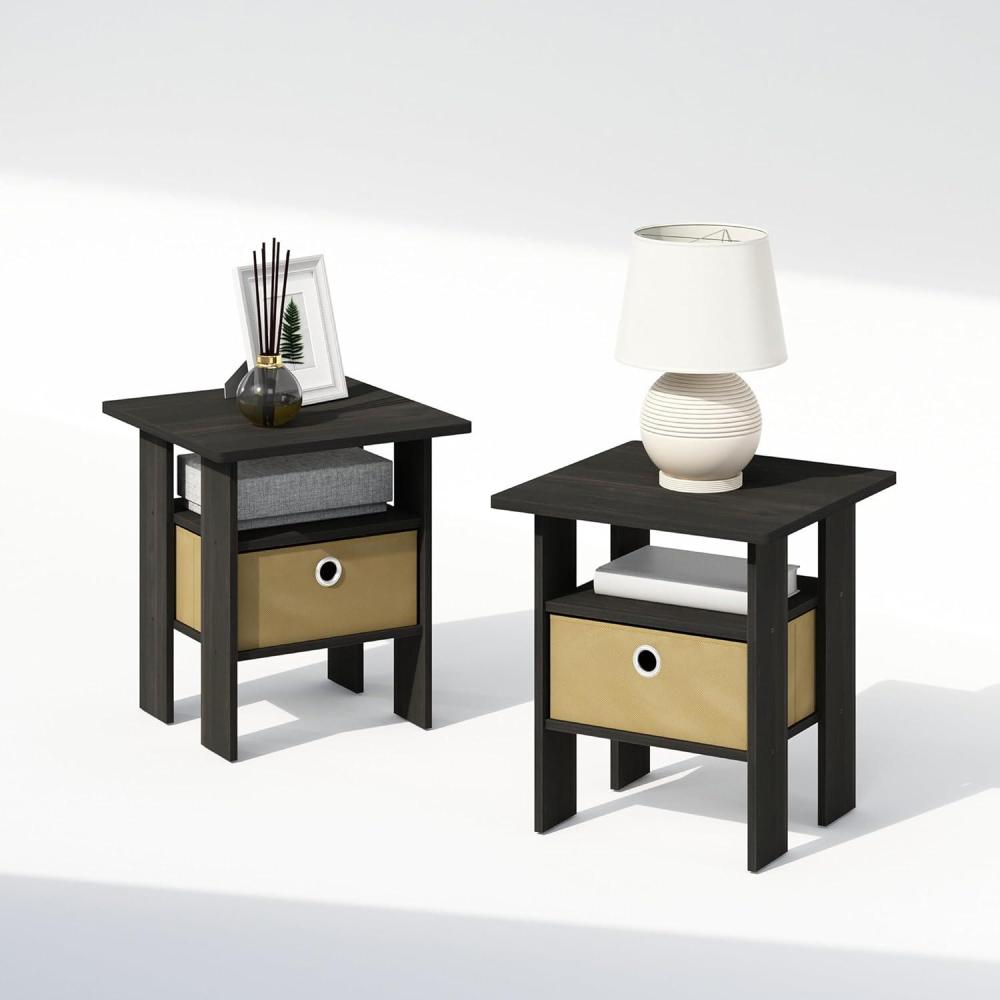 imageFurinno TurnNTube Tall Nightstand with Bin 2Pack Plastic Poles French OakBlackBlackEspresso