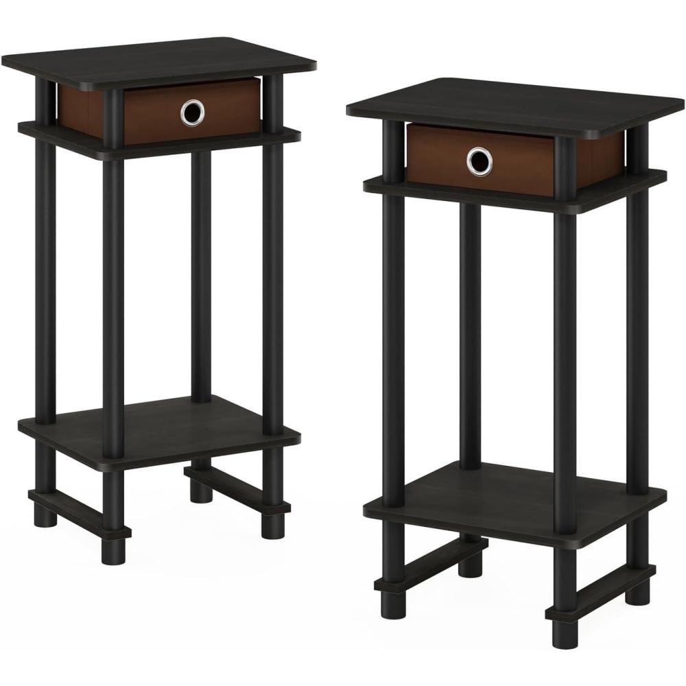 imageFurinno TurnNTube Tall Nightstand with Bin 2Pack Plastic Poles French OakBlackBlackEspressoBrown