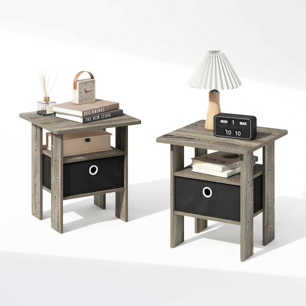 imageFurinno TurnNTube Tall Nightstand with Bin 2Pack Plastic Poles French OakBlackBlackFrench Oak