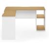 Furinno Indo L-Shaped Computer Desk with Bookshelf, Natural/White(Natural/White)