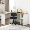 Furinno Indo L-Shaped Computer Desk with Bookshelf, Natural/White(Natural/White)