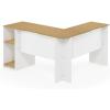 Furinno Indo L-Shaped Computer Desk with Bookshelf, Natural/White(Natural/White)