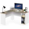Furinno Indo L-Shaped Computer Desk with Bookshelf, Natural/White(Sonoma Oak/White)