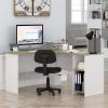 Furinno Indo L-Shaped Computer Desk with Bookshelf, Natural/White(Sonoma Oak/White)