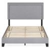 Furinno Laval Bed Frame, Full Size Bedframe with Button Double Row Nail Head Headboard, Upholstered Bed with Legs, 12pcs Wooden Slat Support, Easy Assembly, for Bedroom, Dorm, Light Grey