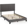 Furinno Laval Bed Frame, Full Size Bedframe with Button Tufted Headboard, Upholstered Bed with Legs, 12pcs Wooden Slat Support, Easy Assembly, for Bedroom, Dorm, Dark Grey