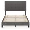 Furinno Laval Bed Frame, Full Size Bedframe with Button Tufted Headboard, Upholstered Bed with Legs, 12pcs Wooden Slat Support, Easy Assembly, for Bedroom, Dorm, Dark Grey